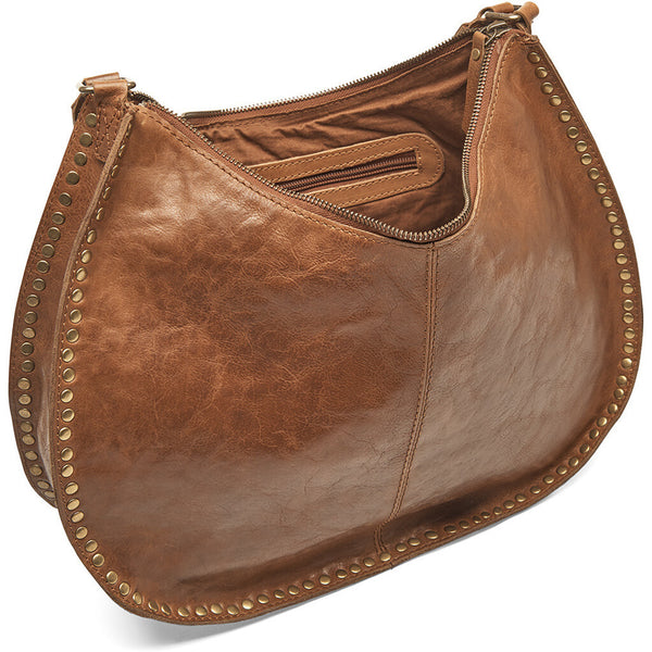 DEPECHE Læder skuldertaske dekoreret med smukke nitter Shoulderbag / Handbag 005 Vintage cognac