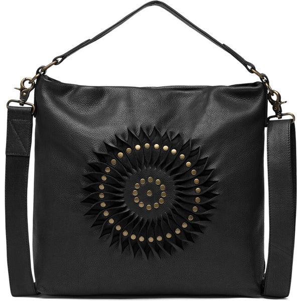 DEPECHE Læder skuldertaske med smukt håndlavet mønster Shoulderbag / Handbag 099 Black (Nero)