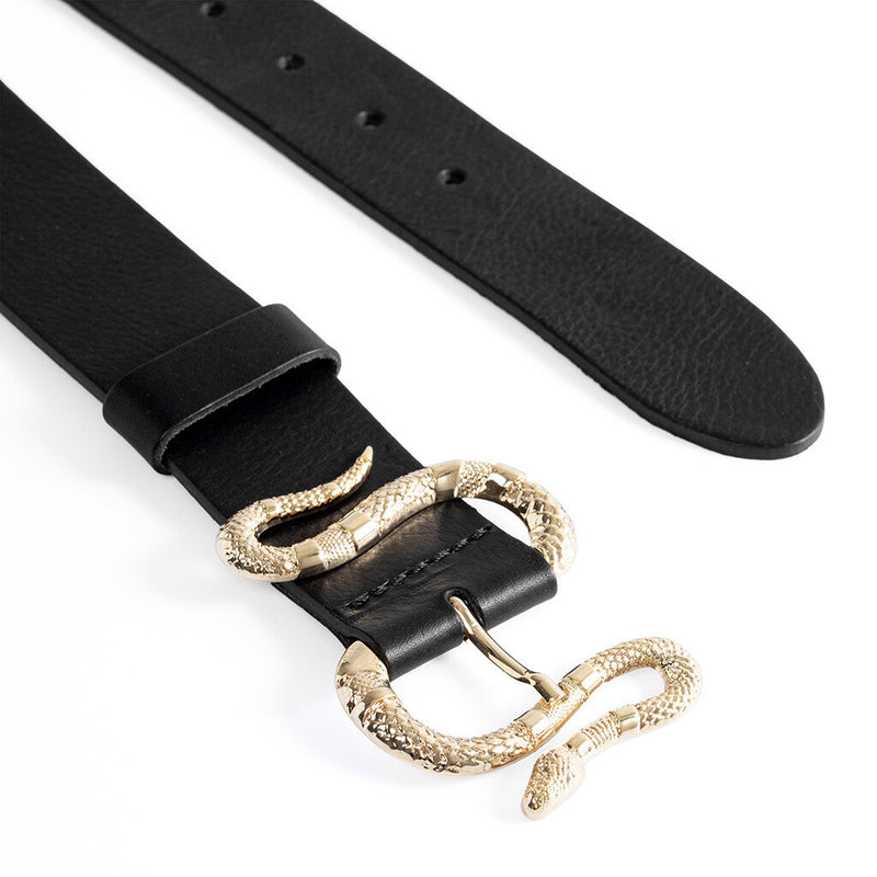 DEPECHE Læderbælte med smukt slange spænde Belts 099 Black (Nero)