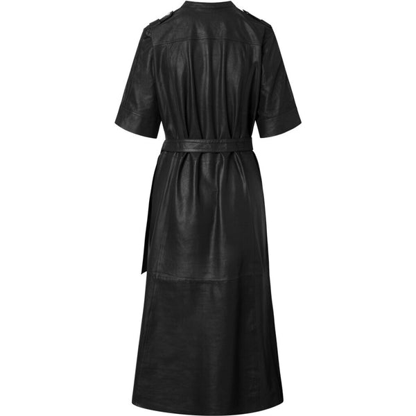 Depeche leather wear Lang skindkjole med bindebælte og smukke detaljer Dresses 099 Black (Nero)