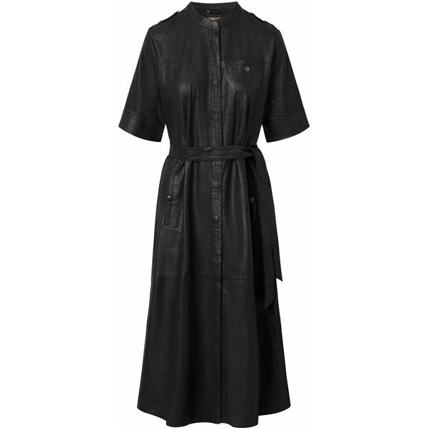 Depeche leather wear Lang skindkjole med bindebælte og smukke detaljer Dresses 099 Black (Nero)