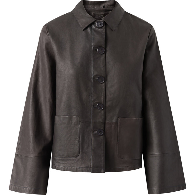 Depeche leather wear Loose fit læderskjorte med simple detaljer Shirts 175 Charcoal