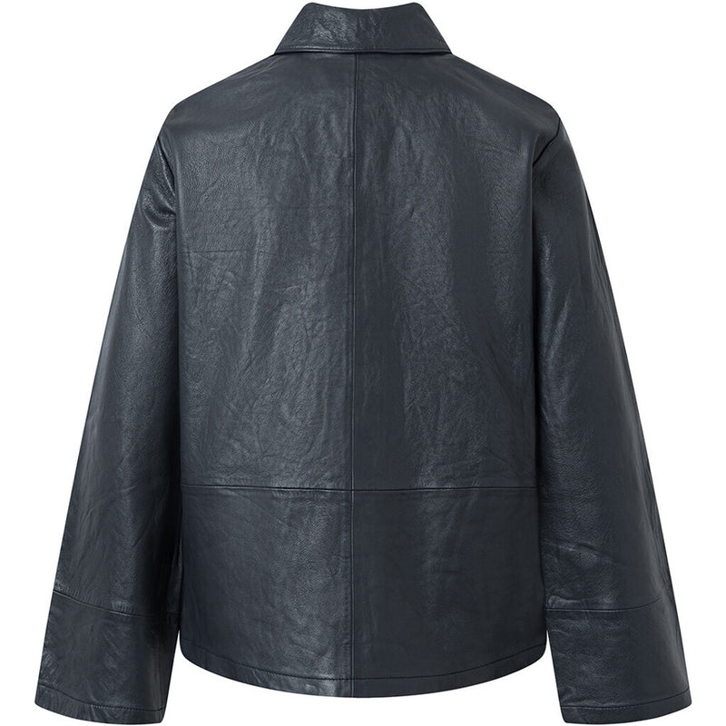 Depeche leather wear Loose fit læderskjorte med simple detaljer Shirts 178 Navy