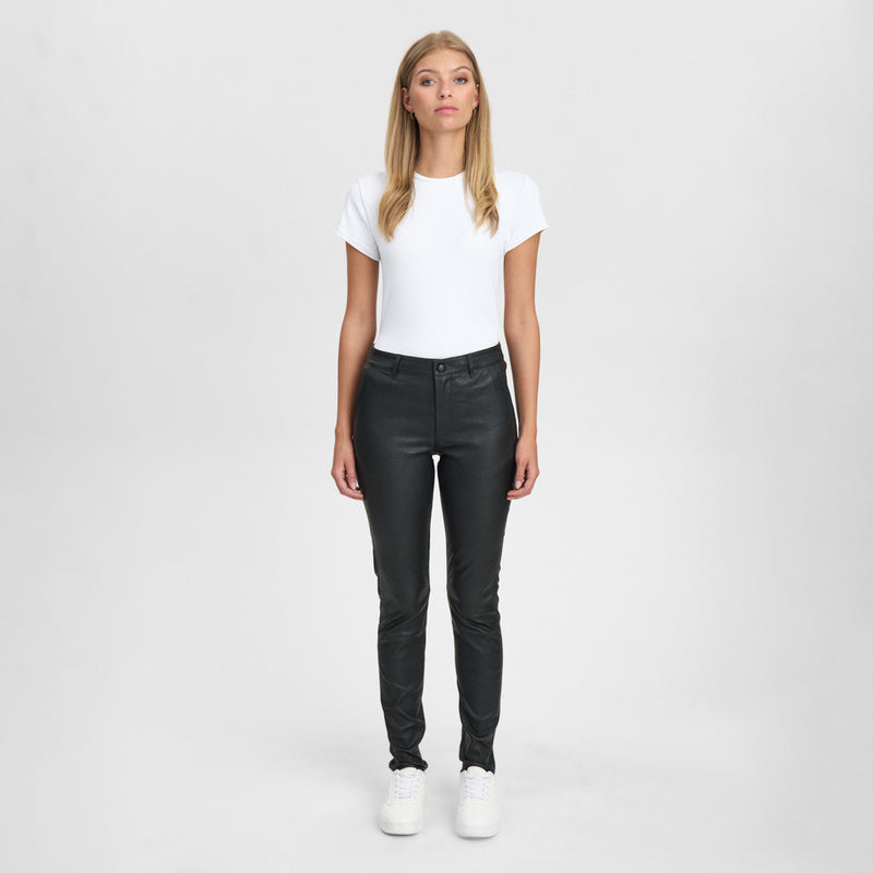 Depeche leather wear Musthave RW Caroline chino læderbuks i strækkvalitet Pants 099 Black (Nero)