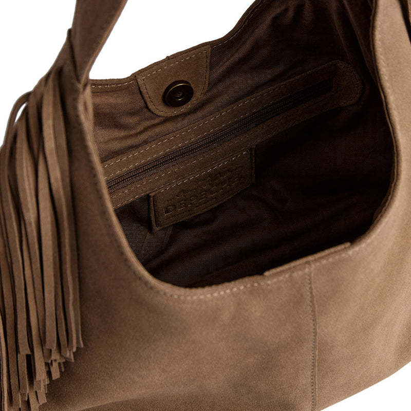 DEPECHE Ruskindsskuldertaske med frynser Shoulderbag / Handbag 011 Sand