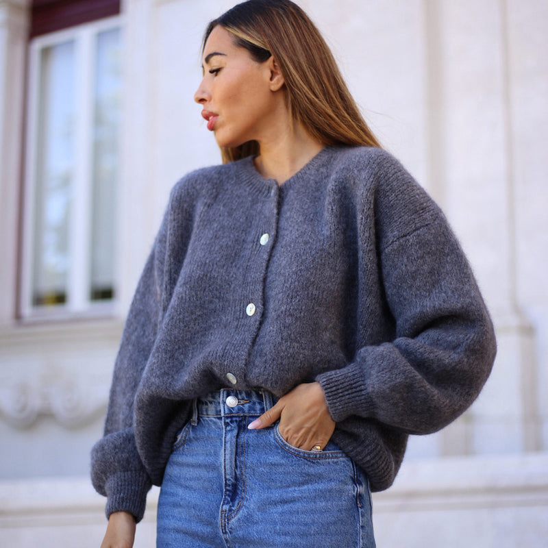 Depeche Clothing SarahDe Alpaca Cardigan Knitwear 254 Grey Melange