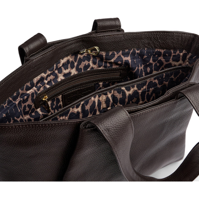 DEPECHE Shopper med leopard foer Shopper 161 Dark brown