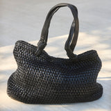 DEPECHE Shopper skindtaske dekoreret med flet Shopper 099 Black (Nero)