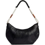 DEPECHE Skind skuldertaske med boho rebrem Shoulderbag / Handbag 099 Black