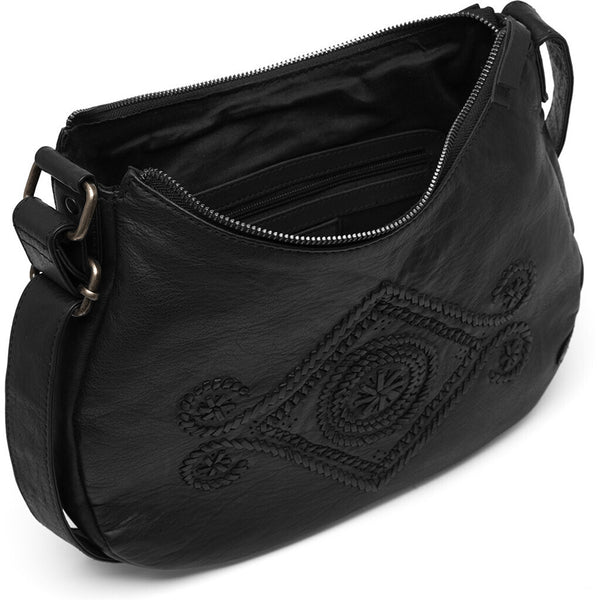 DEPECHE Skuldertaske i skind med smukt bohemian mønster Shoulderbag / Handbag 099 Black (Nero)