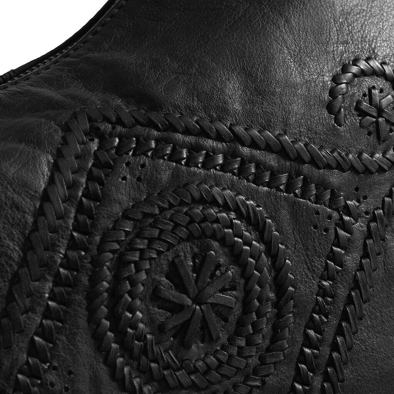 DEPECHE Skuldertaske i skind med smukt bohemian mønster Shoulderbag / Handbag 099 Black (Nero)