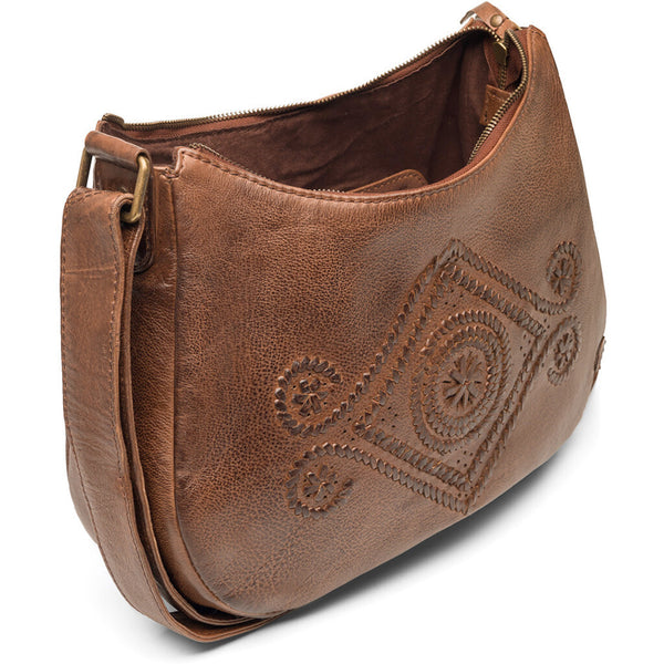 DEPECHE Skuldertaske i skind med smukt bohemian mønster Shoulderbag / Handbag 133 Brandy