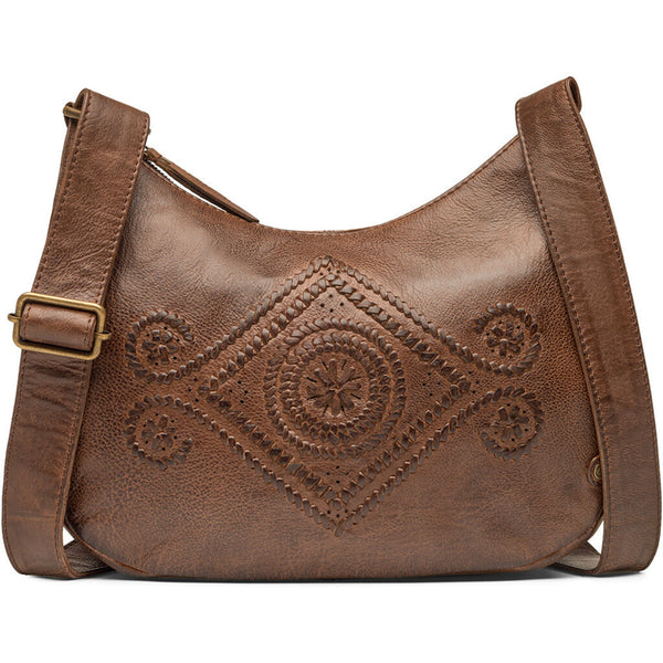 DEPECHE Skuldertaske i skind med smukt bohemian mønster Shoulderbag / Handbag 133 Brandy