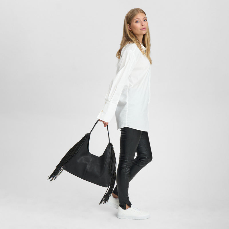 DEPECHE Skuldertaske med frynser Shoulderbag / Handbag 099 Black (Nero)