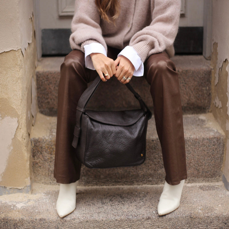 DEPECHE Skuldertaske med leopard foer Shoulderbag / Handbag 161 Dark brown