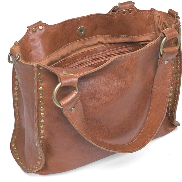 DEPECHE Skuldertaske med smukke gyldne nitter Shoulderbag / Handbag 005 Vintage cognac