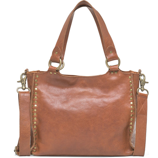 DEPECHE Skuldertaske med smukke gyldne nitter Shoulderbag / Handbag 005 Vintage cognac