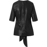 Depeche leather wear Smuk læder top med binde detalje Tops 099 Black (Nero)