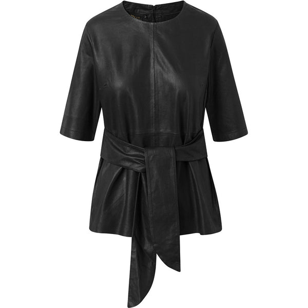 Depeche leather wear Smuk læder top med binde detalje Tops 099 Black (Nero)
