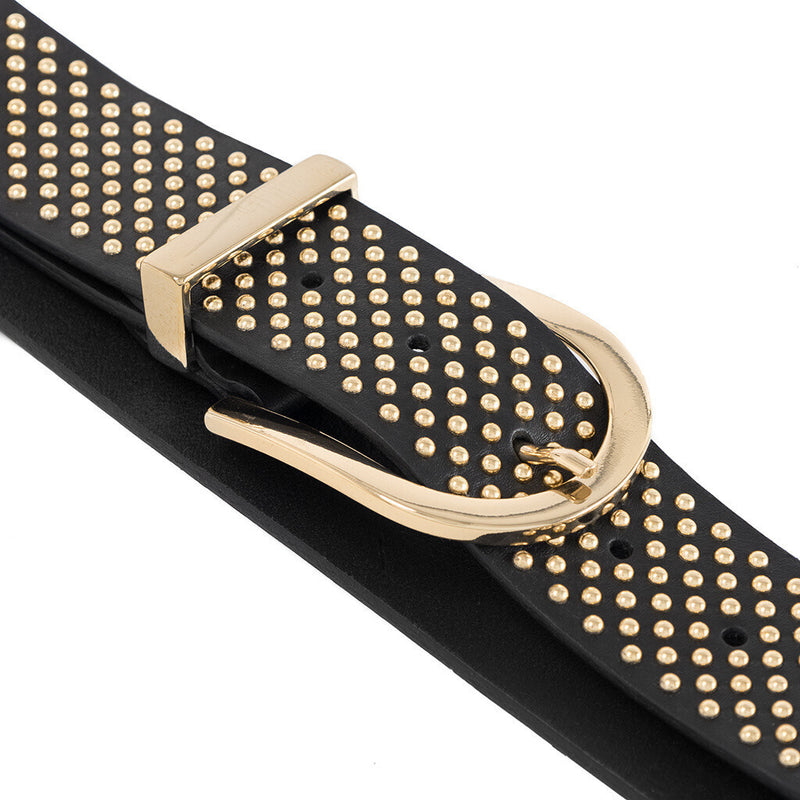 DEPECHE Smukt læderbælte med nitter Belts 097 Gold