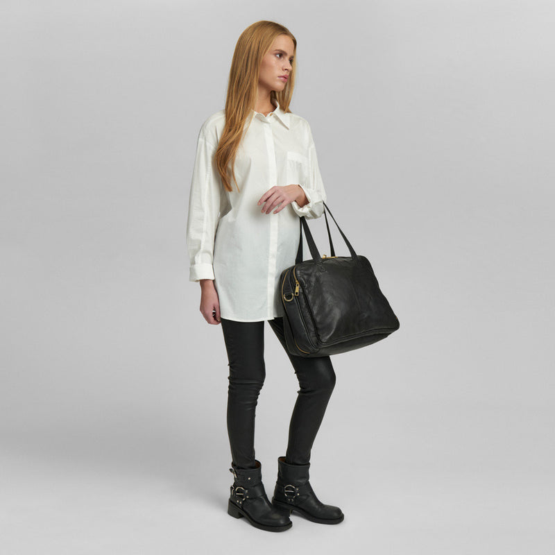DEPECHE Stor arbejdstaske i blødt skind Shoulderbag / Handbag 099 Black (Nero)