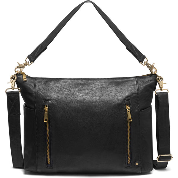 DEPECHE Stor lædertaske i blød kvalitet dekoreret med lynlåse Shoulderbag / Handbag 099 Black (Nero)