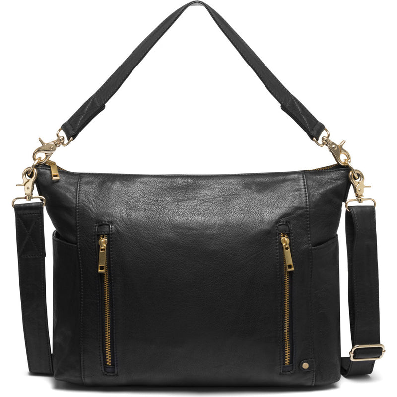 DEPECHE Stor lædertaske i blød kvalitet dekoreret med lynlåse Shoulderbag / Handbag 099 Black (Nero)