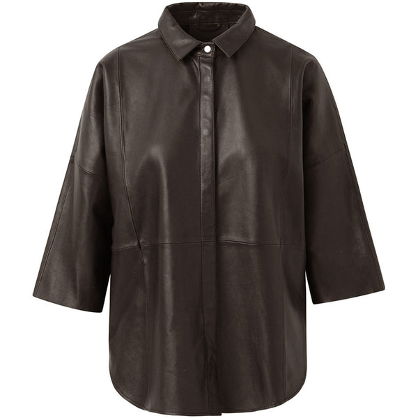 Depeche leather wear Tenna løstsiddende skindkjorte Shirts 015 Brown