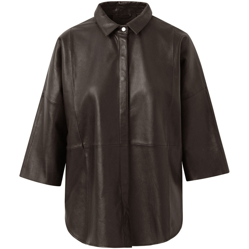 Depeche leather wear Tenna løstsiddende skindkjorte Shirts 015 Brown