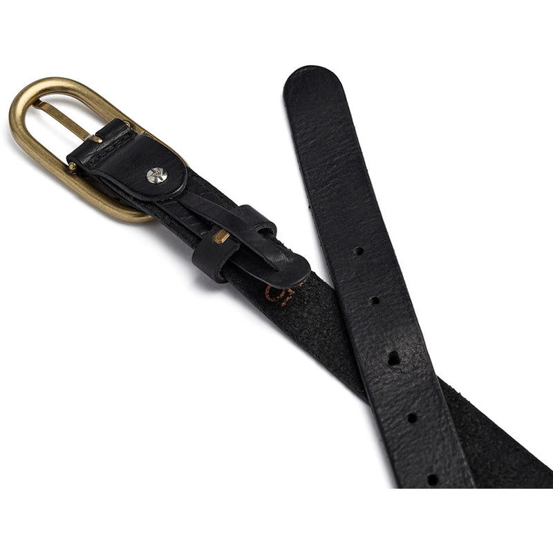 DEPECHE Tidsløs smalt bælte i lækker skindkvalitet Belts 154 Black/Brass