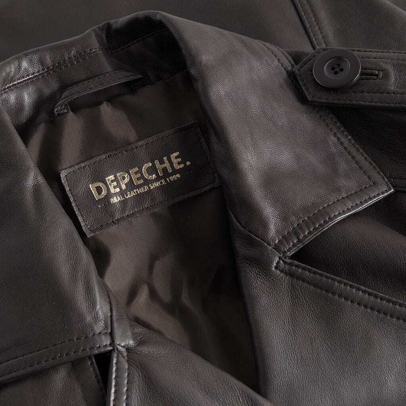 Depeche leather wear Trendy kort May trenchcoat i blødt skind Jackets 008 Chocolate
