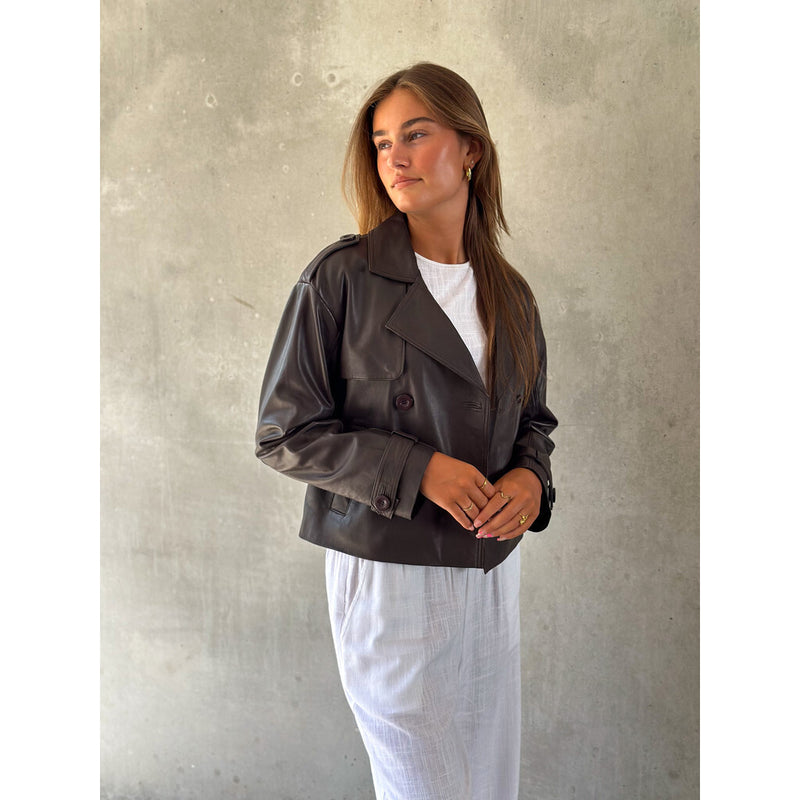 Depeche leather wear Trendy kort May trenchcoat i blødt skind Jackets 008 Chocolate