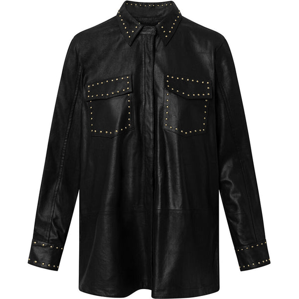 Depeche leather wear Tuja skindskjorte dekoreret med nitter Shirts 099 Black (Nero)