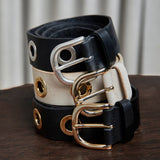 DEPECHE Cool læderbælte dekoreret med store eyelets Belt 098 Silver