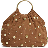 Håndtaske i ruskind med nitter og metalringe / 16856 - Caramel - DEPECHE