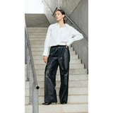 Depeche leather wear Højtaljet Bella læderbuks i fuld benlængde Pants 099 Black