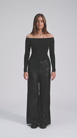 Depeche leather wear Boa skindbukser - Wide leg (HW) Pants 099 Black (Nero)