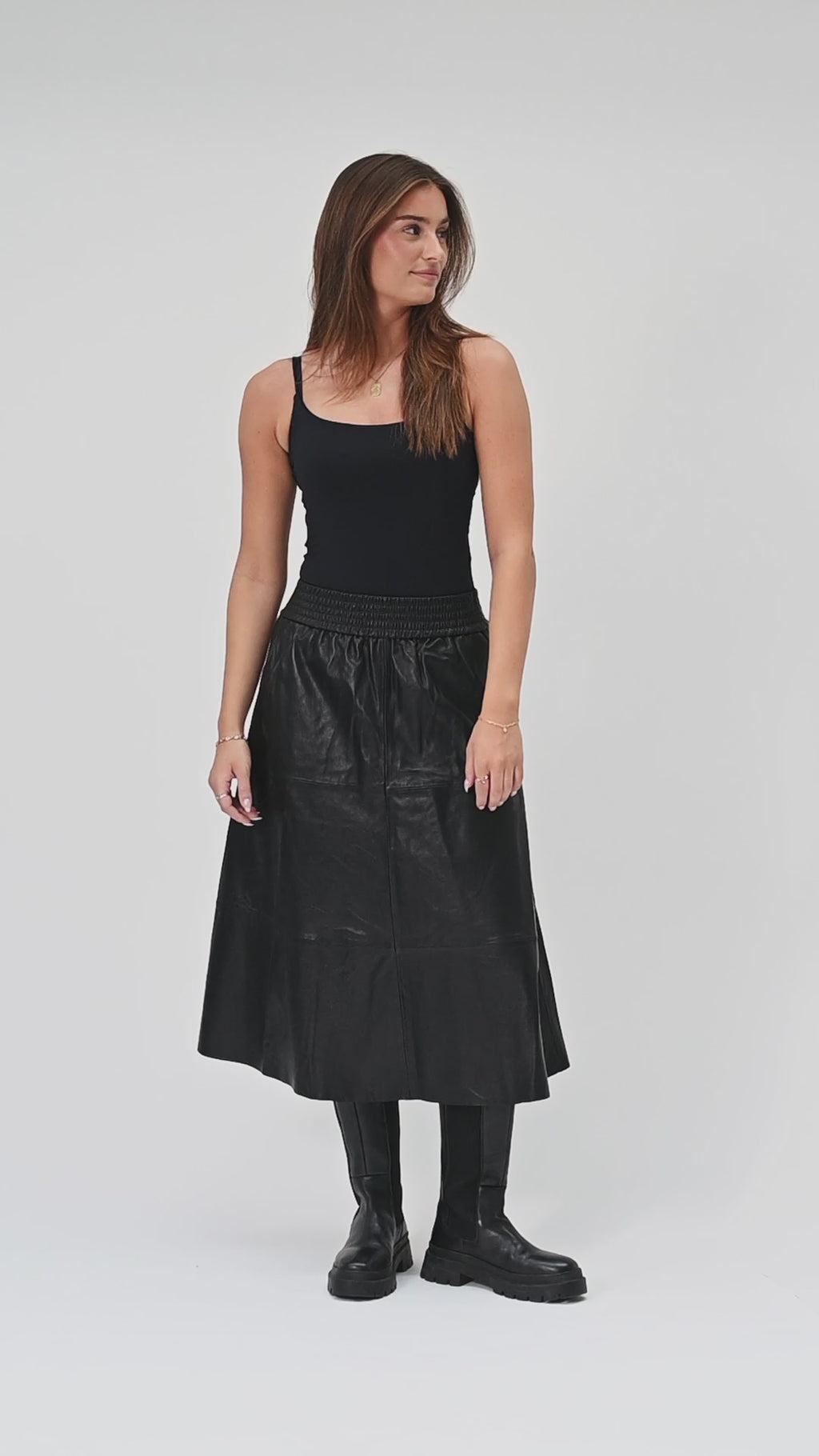 Depeche leather wear Evelyn skindnederdel med elastik i taljen Skirt 099 Black