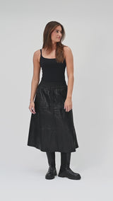 Depeche leather wear Evelyn skindnederdel med elastik i taljen Skirt 099 Black