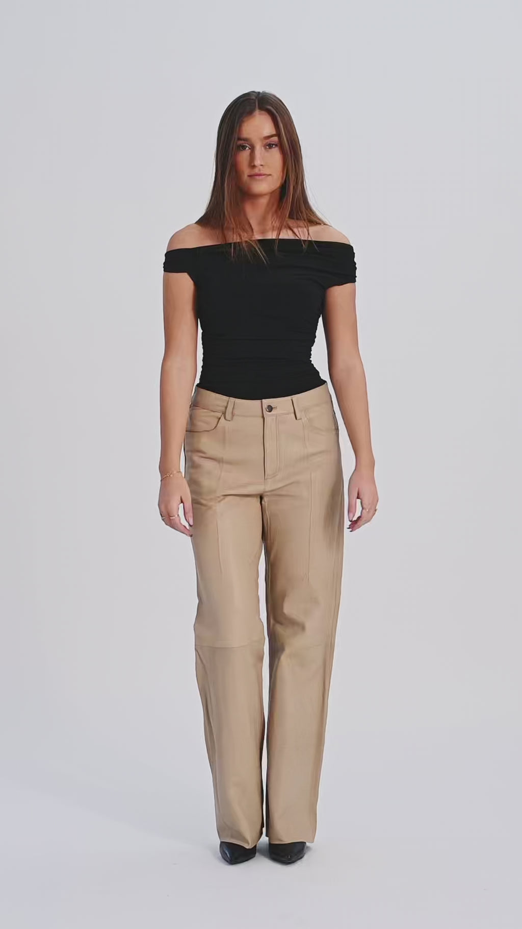 Depeche leather wear Boa skindbukser - Wide leg (HW) Pants 177 Cream