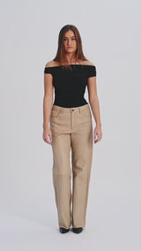 Depeche leather wear Boa skindbukser - Wide leg (HW) Pants 177 Cream