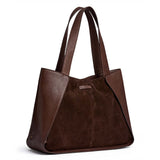 Shopper taske i ruskind og koskind / 16892 - Chocolate - DEPECHE