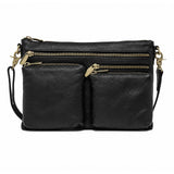 Skind crossover taske dekoreret med lynlåslommer / 13294 - Black/Brass - DEPECHE