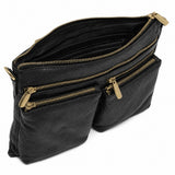 Skind crossover taske dekoreret med lynlåslommer / 13294 - Black/Brass - DEPECHE