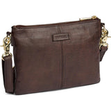 Smuk læder clutch dekoreret med guldfarvede lynlåse / 12152 - Coffee - DEPECHE