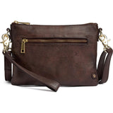 Smuk læder clutch dekoreret med guldfarvede lynlåse / 12152 - Coffee - DEPECHE