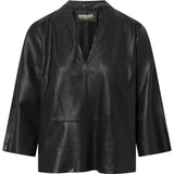 Depeche leather wear smuk Tirsa læderbluse med v-hals Blouse 099 Black (Nero)