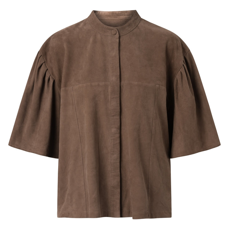 Depeche leather wear Blød ruskinds skjorte med korte ærmer Shirts 007 Mud