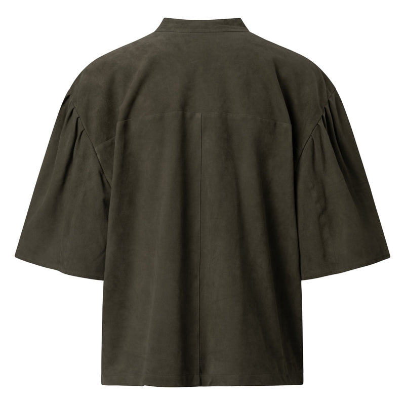 Depeche leather wear Blød ruskinds skjorte med korte ærmer Shirts 122 Forest green