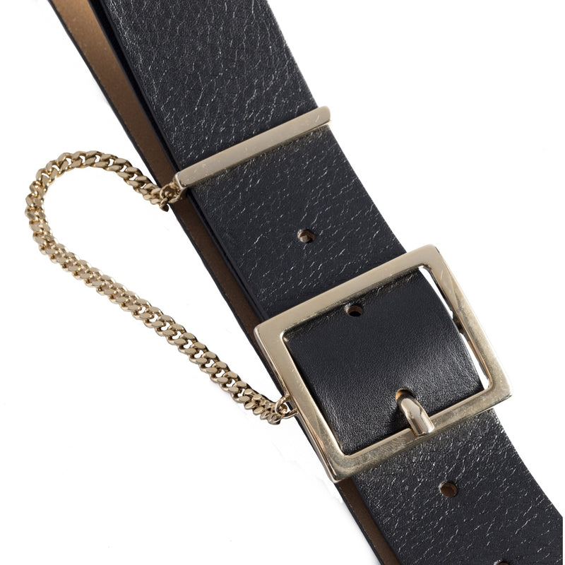 DEPECHE Bredt læderbælte med cool kædedetalje Belts 190 Black / Gold